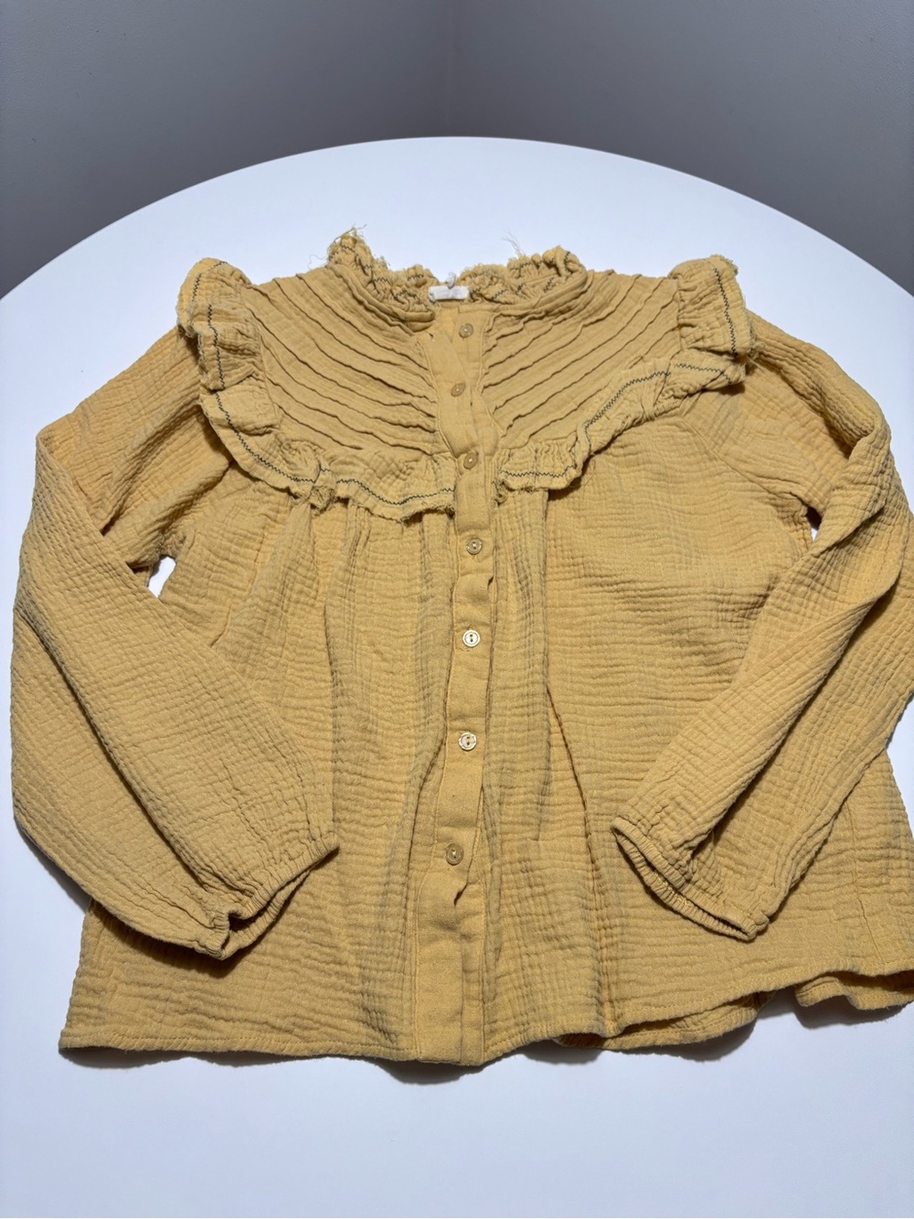Easel Yellow Frills & Thrills Long Sleeve Cotton Gauze / Muslin Top - Picture 3 of 6